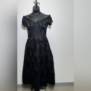 Vintage Scott McClintock Black Lace Formal Dress Size 12 USA